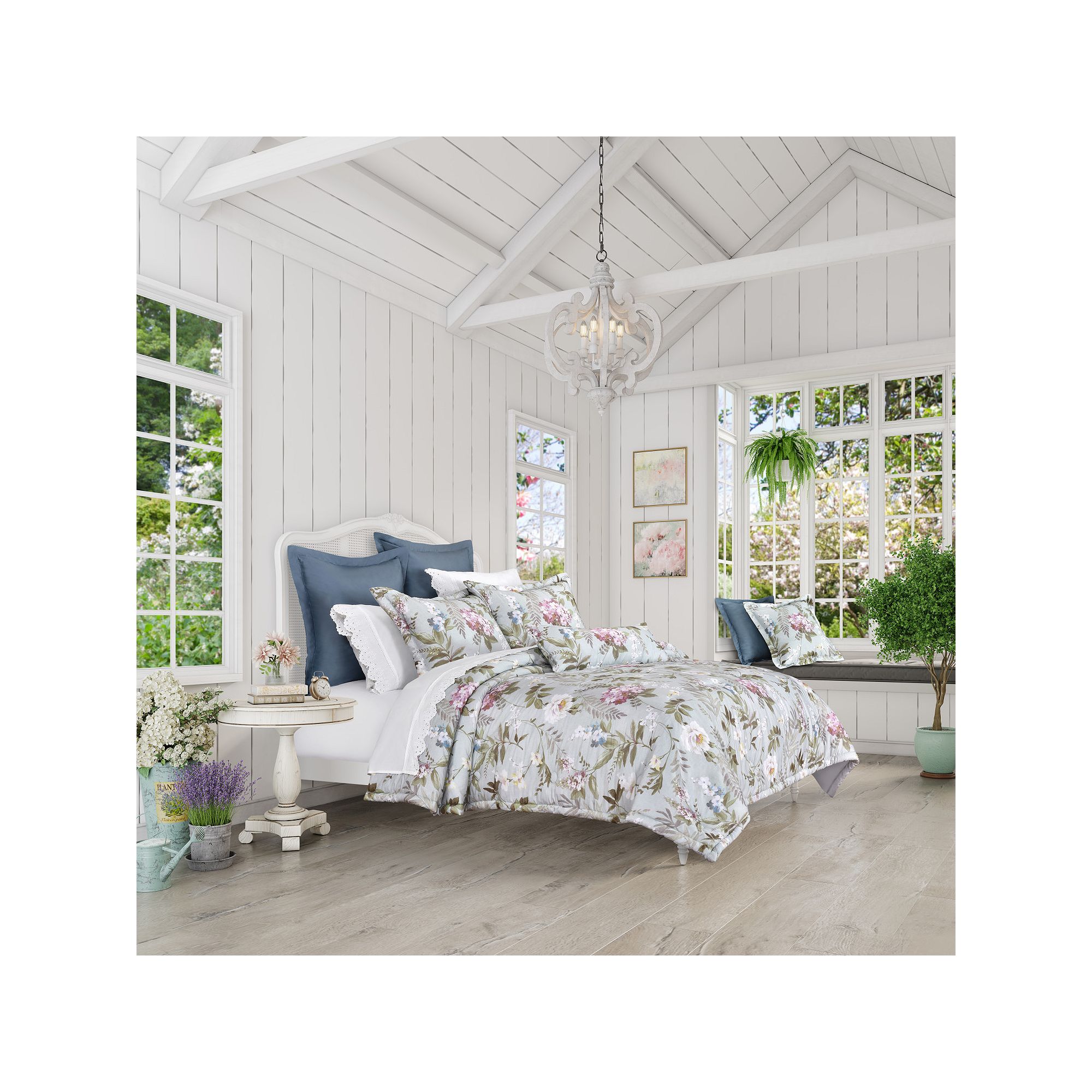Five Queens Court Sakura Euro Comforter & Sham Set, Blue