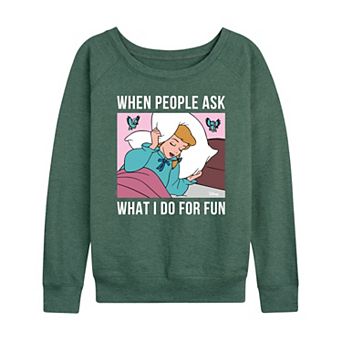 Disney Princess Cinderella Women's What I Do For Fun Is Sleeping French Terry Long Sleeve Tee