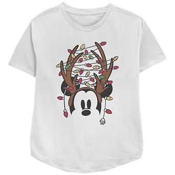 Disney's Mickey Mouse Juniors' Antlers With Christmas Lights Relaxed Fit Tee