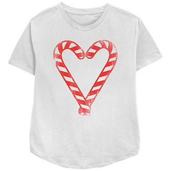 Juniors' Candy Cane Heart Relaxed Fit Tee