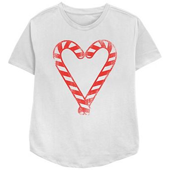 Juniors' Candy Cane Heart Relaxed Fit Tee