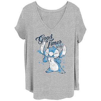 Disney's Lilo & Stitch Juniors' Plus Size Good Times Only Stitch V-Neck Tee