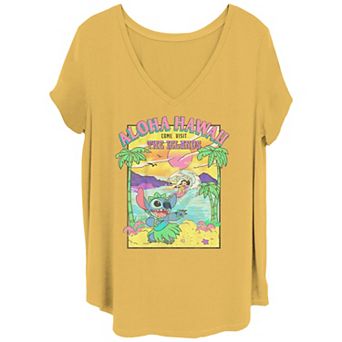 Disney's Lilo & Stitch Juniors' Plus Size Visit The Islands Poster V-Neck Tee