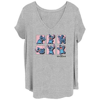 Disney's Lilo & Stitch Juniors' Plus Size Wacky Poses Stitch V-Neck Tee
