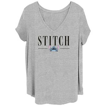 Disney's Lilo & Stitch Juniors' Plus Size Name Title Stitch V-Neck Tee