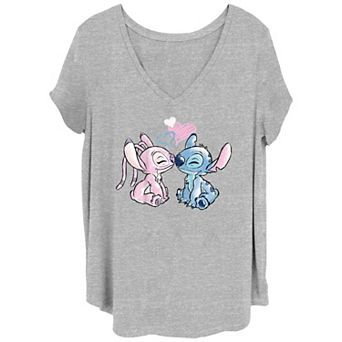 Disney's Lilo & Stitch Juniors' Plus Size Angel & Stitch Loving Couple V-Neck Tee