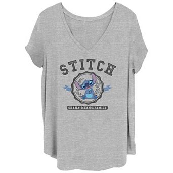 Disney's Lilo & Stitch Juniors' Plus Size Collegiate Stitch V-Neck Tee
