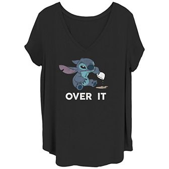 Disney's Lilo & Stitch Juniors' Plus Size Over It Stitch V-Neck Tee
