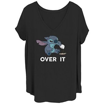 Disney's Lilo & Stitch Juniors' Plus Size Over It Stitch V-Neck Tee