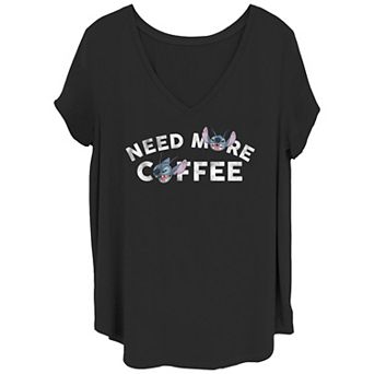 Disney's Lilo & Stitch Juniors' Plus Size Need More Coffee Stitch V-Neck Tee