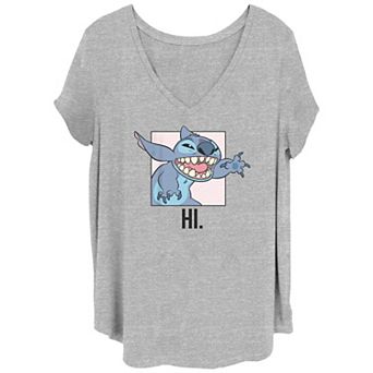 Disney's Lilo & Stitch Juniors' Plus Size Wacky Hi Stitch V-Neck Tee
