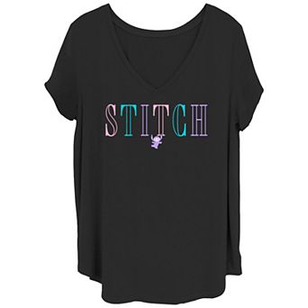 Disney's Lilo & Stitch Juniors' Plus Size Name Sign Stitch V-Neck Tee