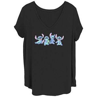 Disney's Lilo & Stitch Juniors' Plus Size Various Poses Stitch V-Neck Tee