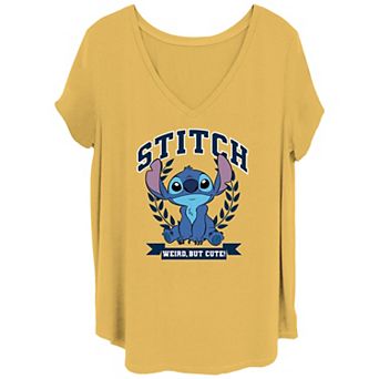 Disney's Lilo & Stitch Juniors' Plus Size Weird But Cute Stitch Crest V-Neck Tee