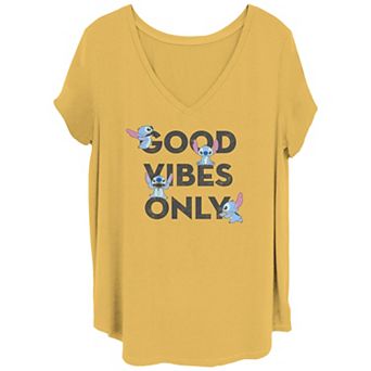 Disney's Lilo & Stitch Juniors' Plus Size Good Vibes Only V-Neck Tee
