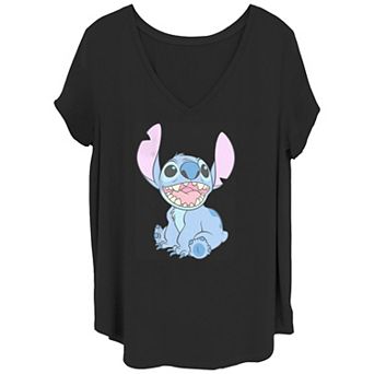 Disney's Lilo & Stitch Juniors' Plus Size Classic Happy Stitch V-Neck Tee