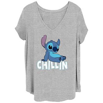 Disney's Lilo & Stitch Juniors' Plus Size Chillin Stitch V-Neck Tee