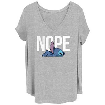 Disney's Lilo & Stitch Juniors' Plus Size Nope Stitch V-Neck Tee