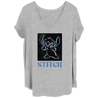 Disney's Lilo & Stitch Juniors' Plus Size Chalk Draw Stitch V-Neck Tee