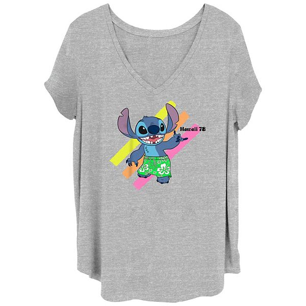 Disney's Lilo & Stitch Juniors' Plus Size Shaka Wave Stitch V-neck Tee