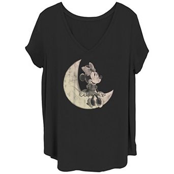 Disney's Minnie Mouse Juniors' Plus Size Sitting On The Moon V-Neck Tee