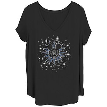 Disney's Mickey Mouse Juniors' Plus Size Celestial Portrait V-Neck Tee
