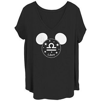 Disney's Mickey Mouse Juniors' Plus Size Libra Sign V-Neck Tee