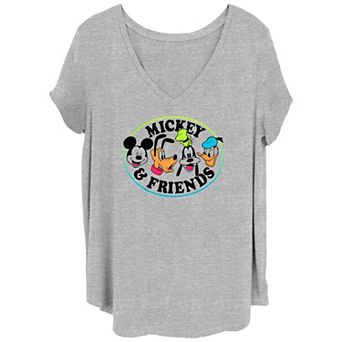 Disney's Mickey Mouse Juniors' Plus Size Heads Up Mickey & Friends V-Neck Tee