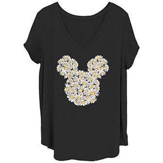 Disney's Mickey Mouse Juniors' Plus Size Daisies Head V-Neck Tee