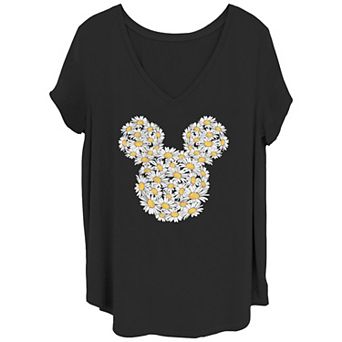 Disney's Mickey Mouse Juniors' Plus Size Daisies Head V-Neck Tee