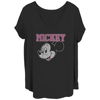 Disney's Mickey Mouse Juniors' Plus Size Happy Portrait V-Neck Tee
