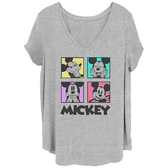 Disney's Mickey Mouse Juniors' Plus Size Funny Portraits V-Neck Tee