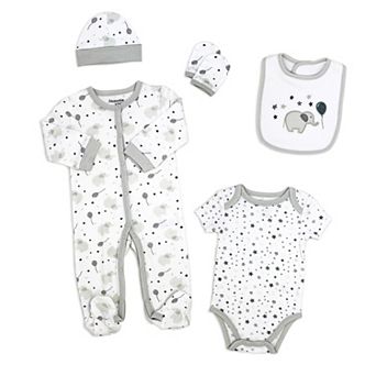Baby Boys and Baby Girls Elephants and Balloons Layette, 5 pc Set