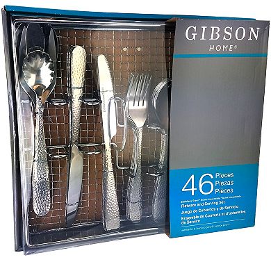 Gibson Home Hammered 46 Piece Flatware Set with Wire Caddy