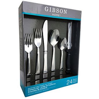 Gibson Palmore Plus 24 pc Stainless Steel Flatware Set with 4 Steak Knives