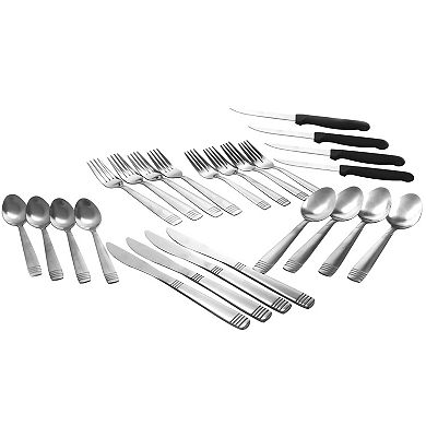 Gibson Palmore Plus 24 Piece Stainless Steel Flatware Set with 4 Steak Knives