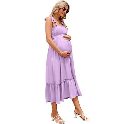 maternity plus size casual dress Smocked Maternity Boho Dress Casual Spaghetti Strap Ruffle Sleeveless Swing Summer  Maxi Dress