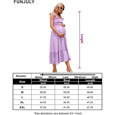 Smocked Maternity Boho Dress Casual Spaghetti Strap Ruffle Sleeveless Swing Summer Maxi Dress