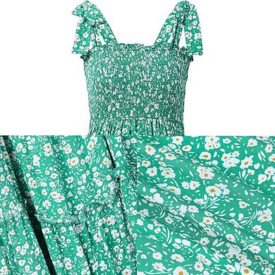 Smocked Maternity Boho Dress Casual Spaghetti Strap Ruffle Sleeveless Swing Summer Maxi Dress
