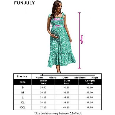 Smocked Maternity Boho Dress Casual Spaghetti Strap Ruffle Sleeveless Swing Summer Maxi Dress