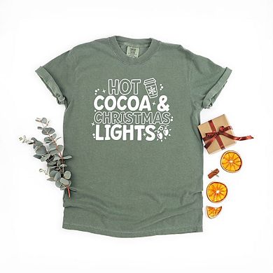 Simply Sage Market Hot Cocoa and Christmas Lights Garment Dyed Tee