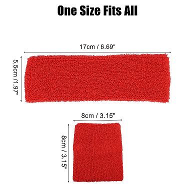 3 Pcs Sport Headband Wristband Stretchy Cotton Blend Sweat Absorbing Big Red