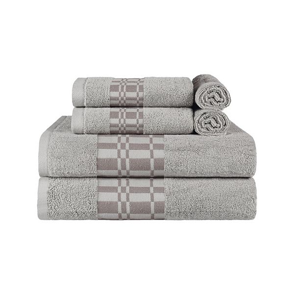 SUPERIOR 6-piece Larissa Cotton Geometric Embroidered Towel Set - Chrome