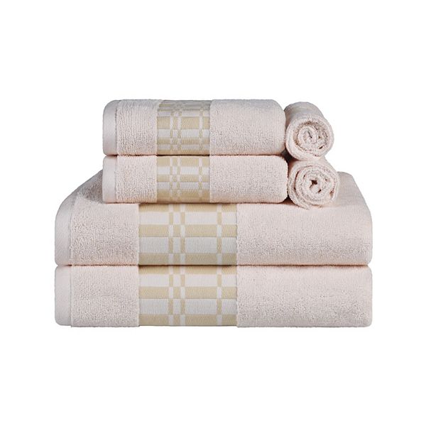 Superior Geometric Border Assorted 6-Piece Cotton Bath Towel Set, Ivory