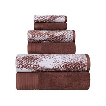 SUPERIOR 6 pc Cotton Solid and Marble Towel Set