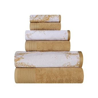 SUPERIOR 6 pc Cotton Solid and Marble Towel Set