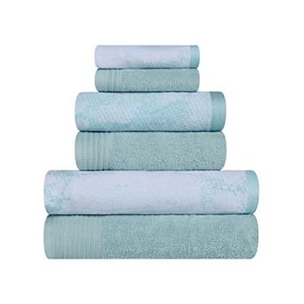 SUPERIOR 6 pc Cotton Solid and Marble Towel Set