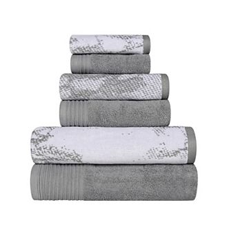 SUPERIOR 6 pc Cotton Solid and Marble Towel Set