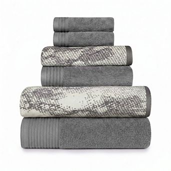 SUPERIOR 6 pc Cotton Solid and Marble Towel Set