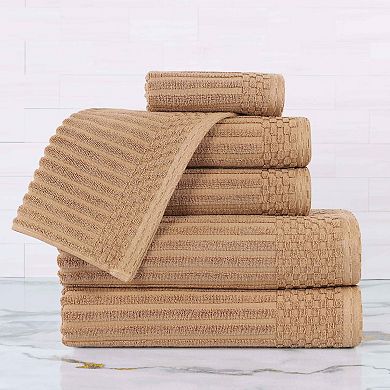 SUPERIOR 6 pc Soho Cotton Absorbent Checkered Border Towel Set